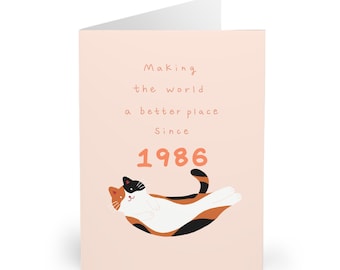 Cat design 40th Birthday Card for Her Born in 1986 Calico Cat Design Forty Birthday Card for Daughter or Bestie Cute Cat Lover Gift