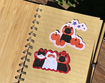 Halloween cat stickers set black cat pumpkin and three cats halloween theme waterproof stickers for journals laptops planners and gifts