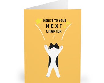 Auf dein nächstes Kapitel – Katzen-Glückwunschkarte für den Job, den neuen Job, die Werbung, die Graduierung, den Ruhestand & Neuanfänge