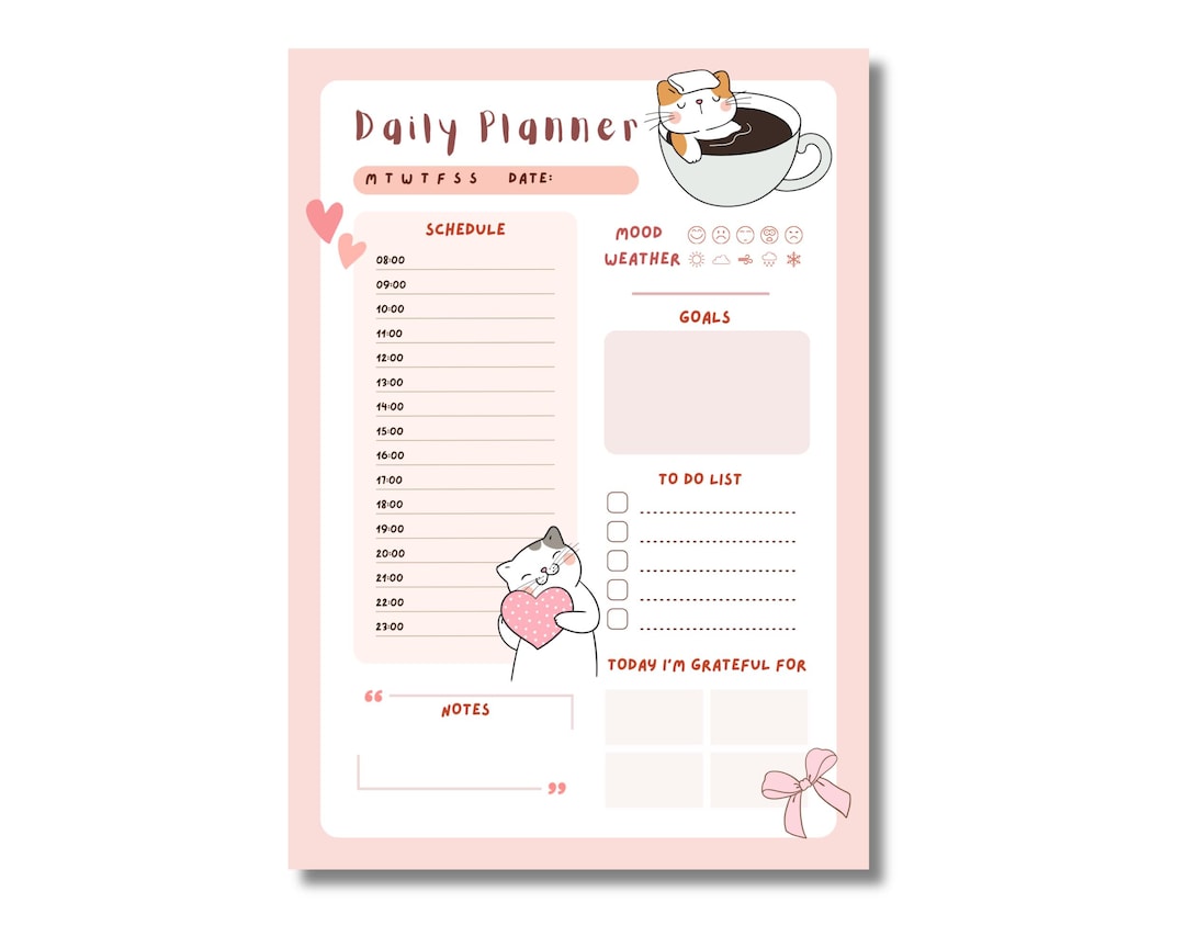 Cute Cat Daily Planner Tear off Pad A5 A6 Stationery Gift for Cat ...