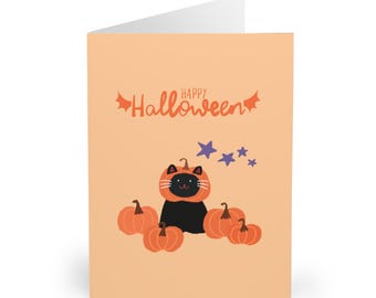 Happy Halloween Card black cat pumpkin design spooky cat halloween greeting card cute cat lover halloween card autumn card