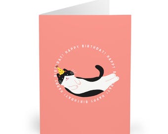 Funny Black and White Tuxedo Cat Birthday Card Cute Happy Cat Greeting Card for Cat Lovers Handmade Cat Mum Dad Gift Funny Kitty Card