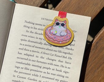Cat in Donut Magnetic Bookmark, Fun Stationery Gift