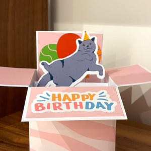 Jolie carte d'anniversaire British Shorthair faite main, carte pop-up chat, carte d'anniversaire chat 3D, cadeau pour amoureux des chats, carte maman chat, carte chat drôle, papa chat