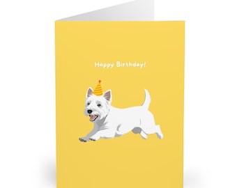 Funny West Highland White Terrier Birthday Card for Dog Lovers Cute Westie Wearing Party Hat Perfect Gift for Pet Owners and Friends