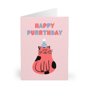 Carte d'anniversaire chat drôle avec chapeau de fête Carte de voeux chat mignon pour les amoureux des chats Cadeau d'anniversaire unique pour elle, lui, propriétaire de chat ou amoureux d'animaux de compagnie