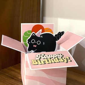 Carte d'anniversaire chat noir mignonne faite main carte pop-up carte d'anniversaire chat 3D amoureux des chats maman chat papa propriétaire d'animal de compagnie cadeau du chat carte drôle de chat