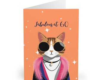 Funny 60th Birthday Card for his Cat Lover Gift for cat dad man Born in 1966 Fabulous at sixty Birthday Card for Best Friend or dad