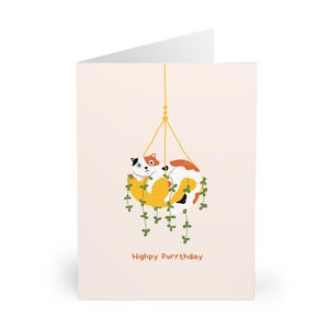 Ludique carte d'anniversaire de chat calicot drôle mignon Highpy Purrday Pun carte carte d'anniversaire personnalisée amoureux des chats pour fête de chat maman chat papa