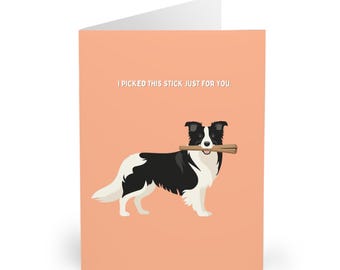 Funny Border Collie Birthday Card Cute Sheepdog Carrying Stick Design Dog Lover Gift Fathers Day Card Humorous Collie Greeting Card