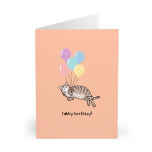 Carte d'anniversaire chat tigré Chat tigré mignon avec des ballons Carte drôle de chat pour les amoureux des chats Chat maman chat papa chat Parents cadeau carte d'anniversaire