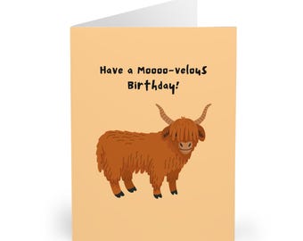 Funny Highland Cow Birthday Card: Scottish Cattle Design
