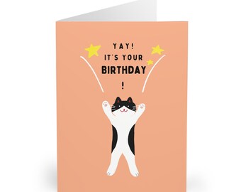Funny Tuxedo Cat Congratulations Card Black and White Cat Design with Happy Purrday Pun Perfect Birthday or Congrats Card for Cat Lovers