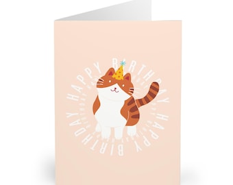 Funny Ginger Cat Birthday Card, Cute Orange Cat Greeting Card for Cat Lovers, Handmade Cat Mom Dad Gift, Funny Kitty Birthday Card