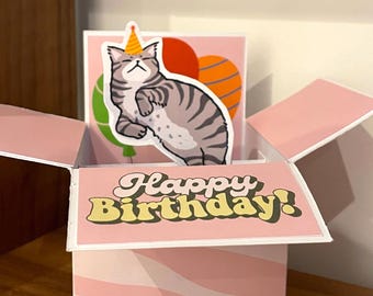 3D pop-upverjaardagskaart tabby cat: handgemaakt kattenliefhebbercadeau