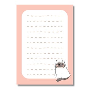 Bloc-notes A6 rigolote avec chat fantôme, bloc-notes amovible avec motif chat mignon Agenda quotidien amusant pour les amoureux des chats, cadeau pour les propriétaires de chats et les amateurs de papeterie