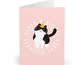 Funny Black and White Cat Birthday Card Cute tuxedo Cat Greeting Card for Cat Lovers, Handmade Cat Mom Dad Gift Funny Kitty Card