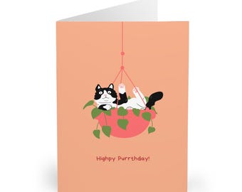 Funny Tuxedo Cat Birthday Card Black and White Cat Design with Highpy Purrday Pun Perfect Birthday Card for Cat Lovers and Feline Fans