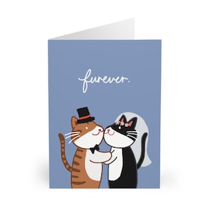 Biglietto di nozze con gatto disegnato a mano, sposi, perfetto per gli amanti dei gatti. Congratulazioni o biglietto di auguri per la coppia.