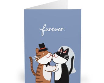 Wedding Card with Handdrawn Cat Bride and Groom Perfect for Cat Lovers Just Married Congratulations or I Love You Card for Couple