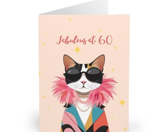 Funny 60th Birthday Card for Her Cat Lover Gift for Woman Born in 1966 Fabulous at sixty Birthday Card for Best Friend or Daughter