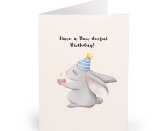 Funny Bunny Birthday Card Rabbit Holding Cupcake Cute Pun Greeting Card for Rabbit Lovers Fun Animal Birthday Card for Him or Her