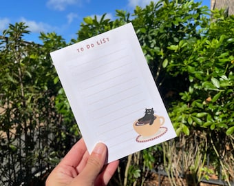 Cat To Do List Notepad A6 Tear Off Daily Planner Pad with Cute Cat in Coffee Mug Funny Cat Stationery Gift for Cat Lovers and Cat Moms