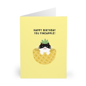 Happy birthday card pineapple cat pun fineapple birthday greeting cute cat lover card fruity birthday card gift for cat moms and friends