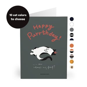 Happy Purrthday - Personalized Cat Birthday Card, Multiple Colours, Cute Cat Lover Birthday Gift, calico, black, Grey, White, ginger, Tuxedo