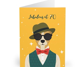 Grappige 70e verjaardagskaart voor opa: cadeau hondenliefhebber