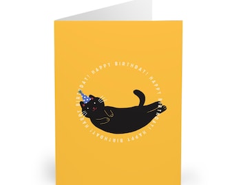 Carte d'anniversaire drôle de chat noir Jolie carte de voeux de chat noir heureux pour les amoureux des chats