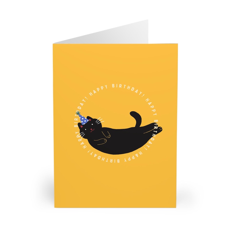 Funny Black Cat Birthday Card Cute Happy Black Cat Greeting Card for ...
