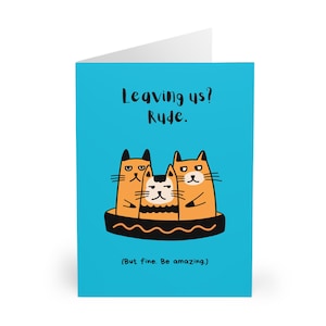 Carte d'adieu drôle de collègue de travail pour un nouvel emploi avec des chats coquins Carte d'adieu pour un nouvel emploi avec des chats