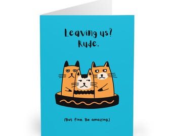 Carte d'adieu drôle de collègue de travail pour un nouvel emploi avec des chats coquins Carte d'adieu pour un nouvel emploi avec des chats