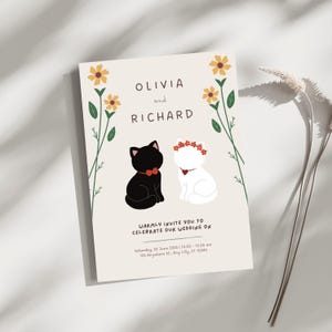 Modèle sur toile pour amoureux des chats faire-part de mariage - Entièrement modifiable - Faire-part et décorations personnalisables