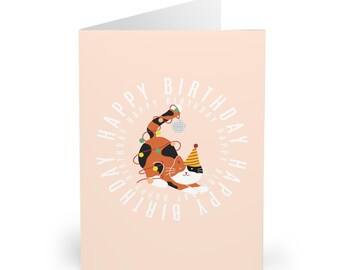 Tarjeta de cumpleaños de gato calicó con bola de discoteca. Tarjeta de felicitación de gato adorable para amantes de los gatos. Regalos para mamás gatas. Tarjeta de cumpleaños divertida para gatos.