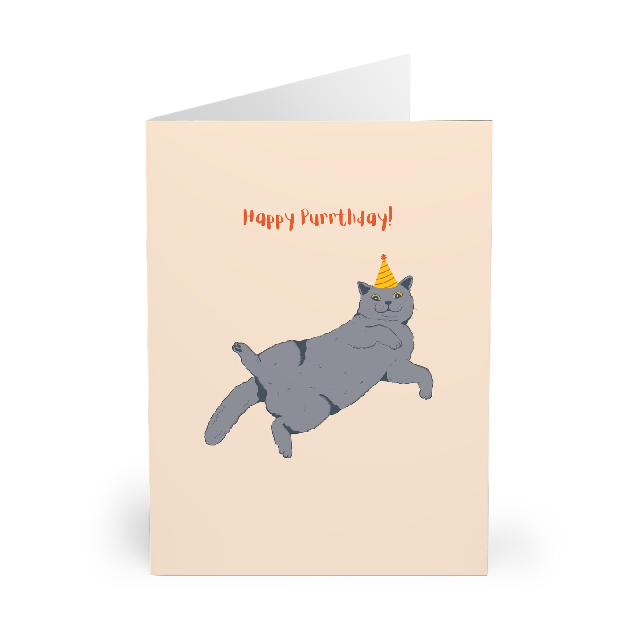 Grey Grumpy Cat In A Hat Birthday Greeting Card, image size:2048x2048