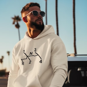 Vintage VW Shift Pattern Hoodie (Dark Design) Gildan 18500, Classic Air-Cooled Volkswagen Gearhead Sweatshirt, Minimalist Stick Shift Design