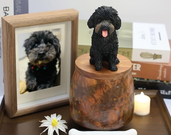 Vintage Style Pet Memorial Urn - Handmade Clay Sculpture on Retro Jar Urn, Personalized Keepsake to Honor Your Furry Friend Forever