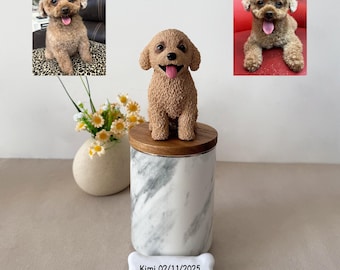 Custom Dog Memorial Urn | Hand-Sculpted Clay Pet Portrait, Marble Ashes Keepsake