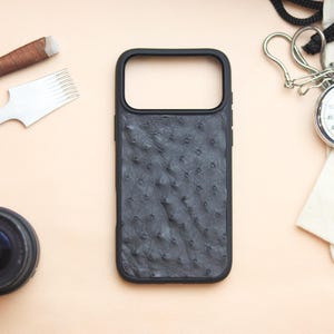 Ostrich Skin MagSafe Phone Case | Copper Brown Exotic Leather Accessory