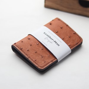 Premium Hand-Crafted Ostrich Skin Bifold Card Wallet/ Artemus - Bronze Brown