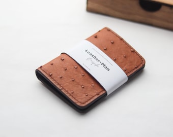 Handgefertigte Straußenhaut Bifold Kartenbörse - Bronze Braun Exotisches Leder | Minimal Design | Kostenlose Geschenke