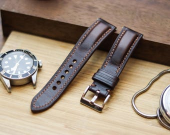 Handmade Hand-Stitched Watch Straps 24mm, 23mm, 21mm, 20mm, 19mm, 18mm | Apple  45mm, 46mm, 49mm | Leather-Man Bespoke | Chocolate Brown