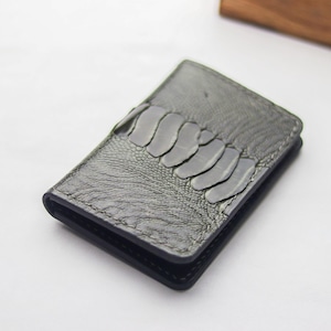 Premium Hand-Crafted Ostrich Leg Skin Bifold Card Wallet/ Artemus - Graphite Grey
