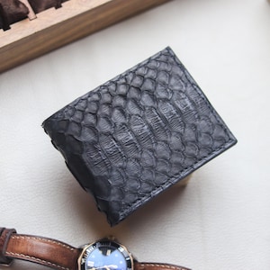 Cartera de lujo para hombre / Cartera exótica premium / El mejor regalo para él / El mejor regalo de aniversario / Piel de pitón negra cuervo