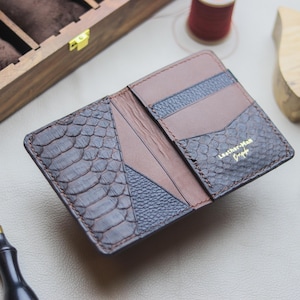 La mejor billetera plegable para tarjetas / Billetera exótica premium / El mejor regalo para él / El mejor regalo de aniversario / Piel de pitón marrón pecana