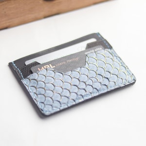 Cartera de piel de pez tilapia exótica de primera calidad hecha a mano a medida de Augustus - Azul vaquero
