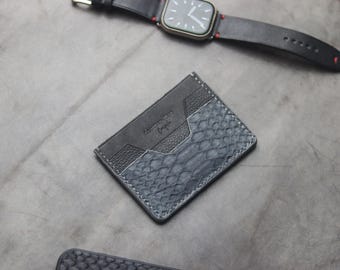 Hand-Crafted Bespoke Card Wallet Premium Exotic Python Skin \ Augustus - Slate Grey