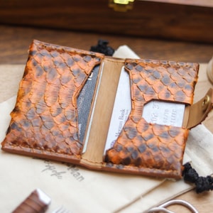 EDC-korthållare i exotiskt läder | Air Tag-plånbok | Bästa presenten till honom | Kopparbrunt pytonhud